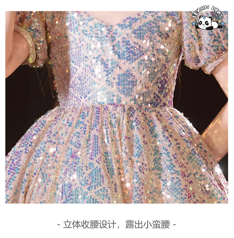 LEZONKIDS - 2024 Most Popular Short Sleeve Puff Irregular Children's Evening Princess Girl Dress